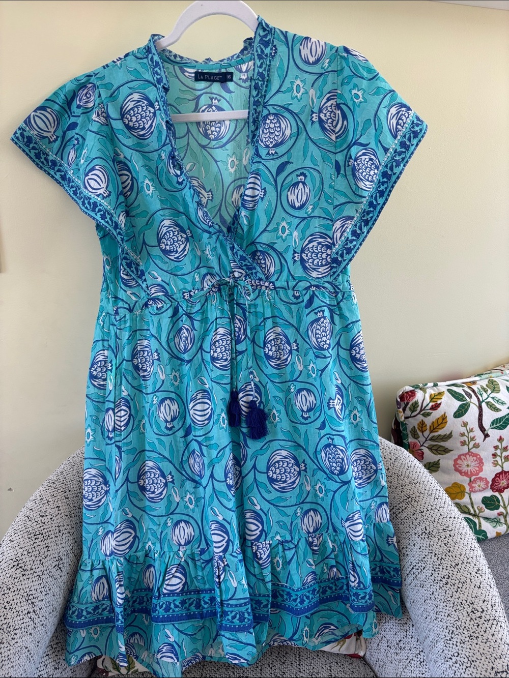 La Plage Boho Knee Length Dress Womens XS Ruffle with Pockets